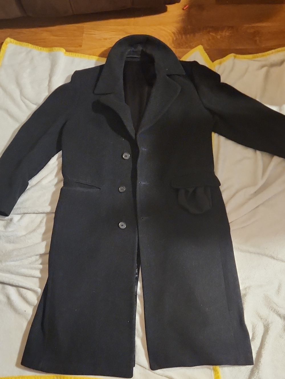 London Fog Black Coat with Yellow Accent Label